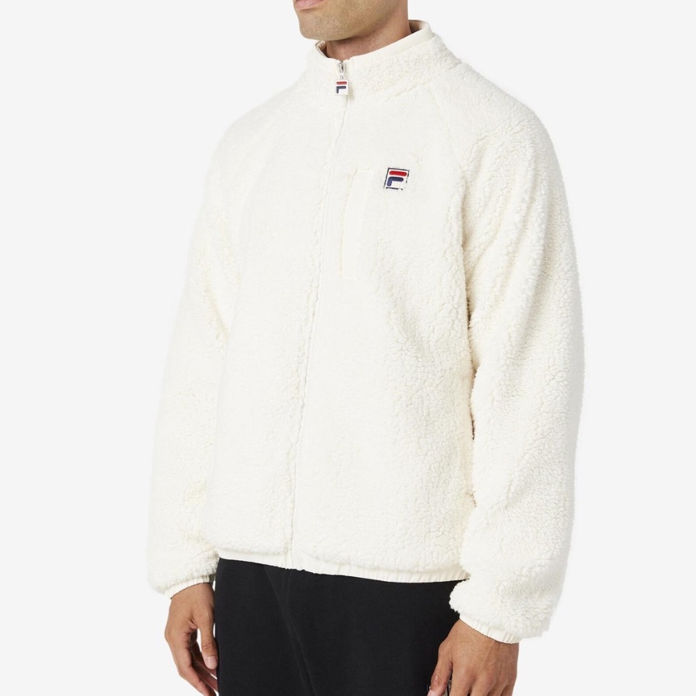 NEW FILA Yuri Raglan Sherpa Regular Fit Full Zip Jacket - Whisper White Size: L